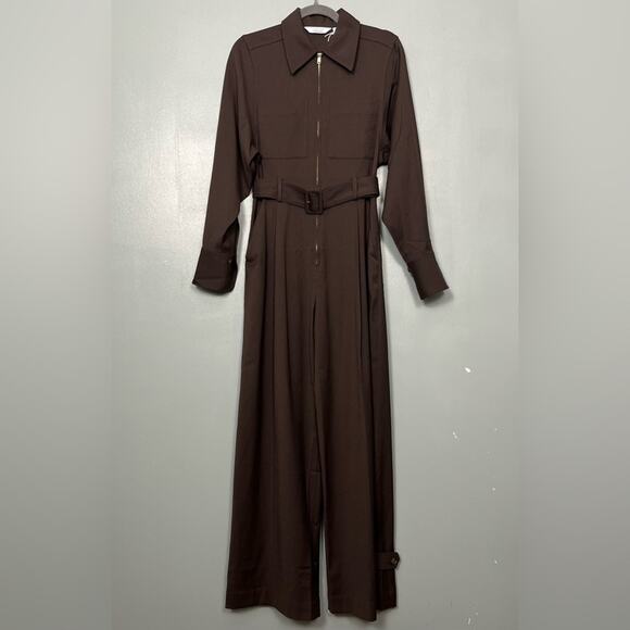 NWT & Other Stories Tailored Long Sleeve Jumpsuit Dark Brown Women’s Size 2 - Picture 3 of 14